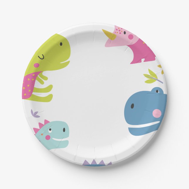 Dinosaur Roar Girls Geburtstag Rosa Pappteller (Vorderseite)