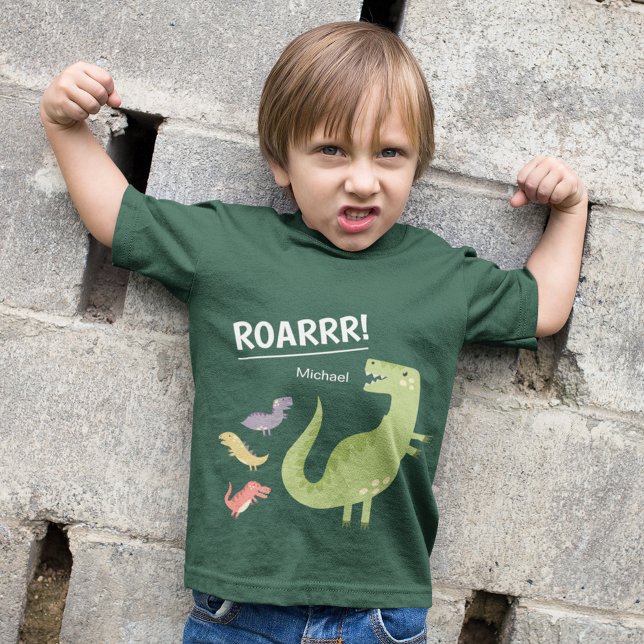 Dinosaur Roar Green Mit Monogramm Kid Boy T-Shirt (Von Creator hochgeladen)