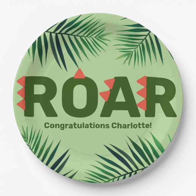 Dinosaur Roar Jungle Ferns Baby Shower Pappteller (Vorderseite)
