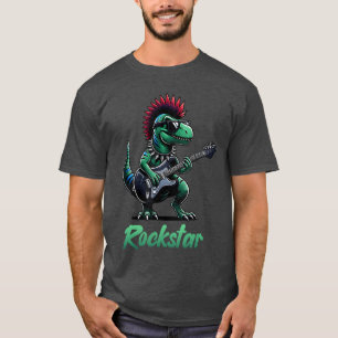 Dinosaur Rockstar Gitarre Rockn Roll Musik Sänger T-Shirt