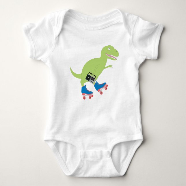 Dinosaur Roller Skaten Holding Radio Baby Strampler (Vorderseite)
