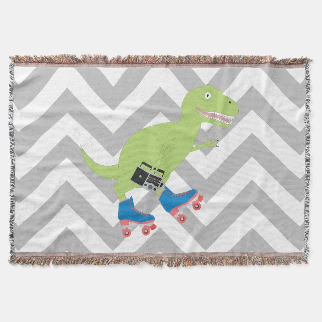 Dinosaur Roller Skaten Holding Radio Decke (Vorderseite)