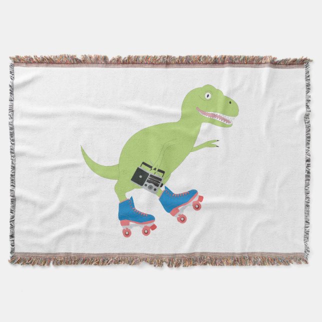 Dinosaur Roller Skaten Holding Radio Decke (Vorderseite)