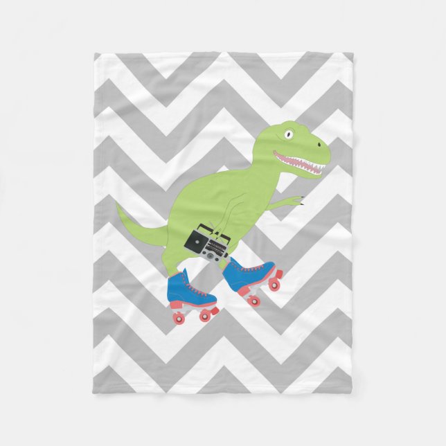 Dinosaur Roller Skaten Holding Radio Fleecedecke (Vorderseite)
