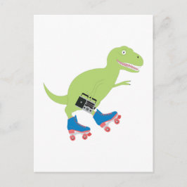 Dinosaur Roller Skaten Holding Radio Postkarte