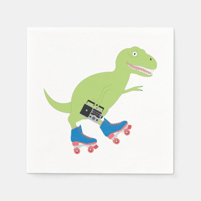 Dinosaur Roller Skaten Holding Radio Serviette (Vorderseite)