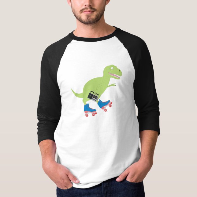 Dinosaur Roller Skaten Holding Radio T-Shirt (Vorderseite)