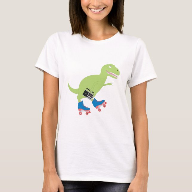 Dinosaur Roller Skaten Holding Radio T-Shirt (Vorderseite)