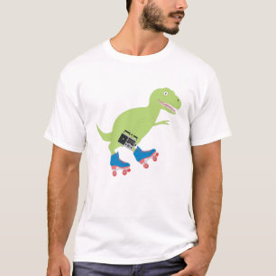 Dinosaur Roller Skaten Holding Radio T-Shirt