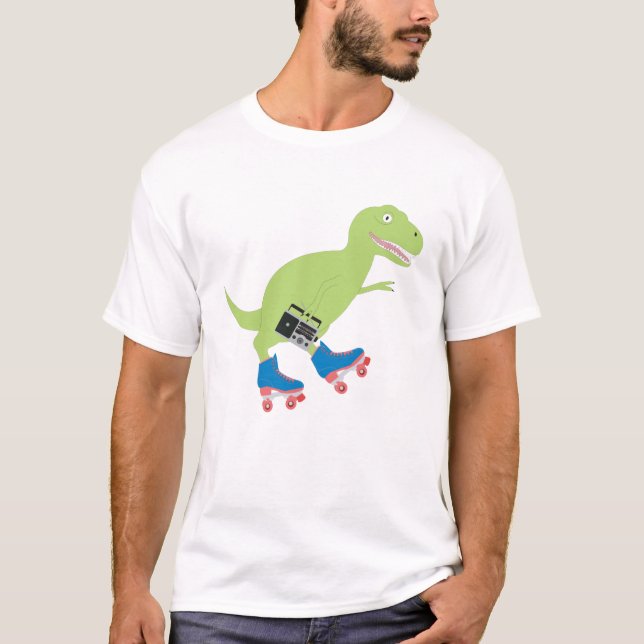 Dinosaur Roller Skaten Holding Radio T-Shirt (Vorderseite)