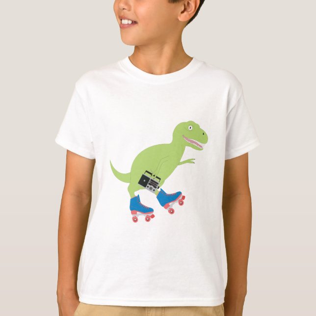 Dinosaur Roller Skaten Holding Radio T-Shirt (Vorderseite)