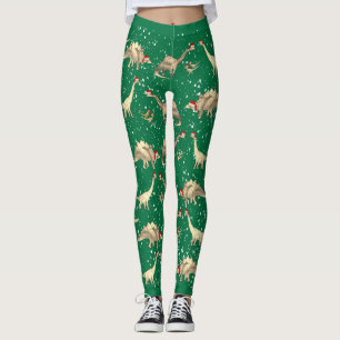 Dinosaur Santa Green Weihnachten Leggings