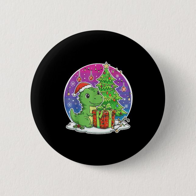 Dinosaur Santa Hat Xmas Dinosaur Lover Adults Boy  Button (Vorderseite)