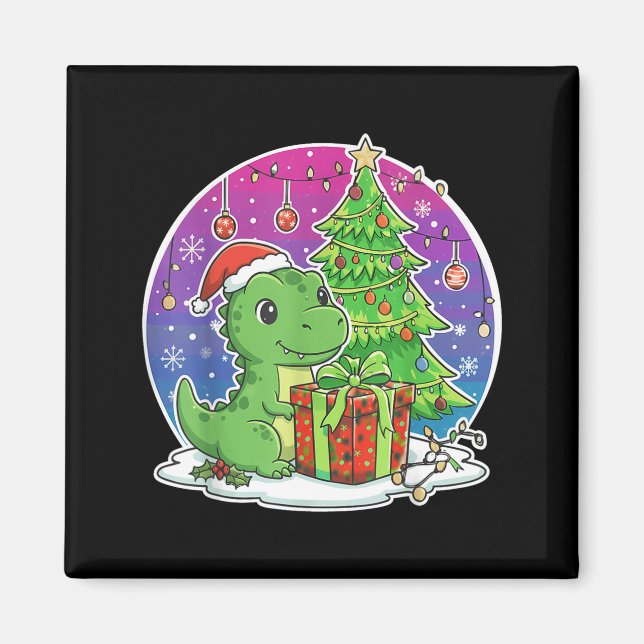 Dinosaur Santa Hat Xmas Dinosaur Lover Adults Boy  Magnet (Vorne)