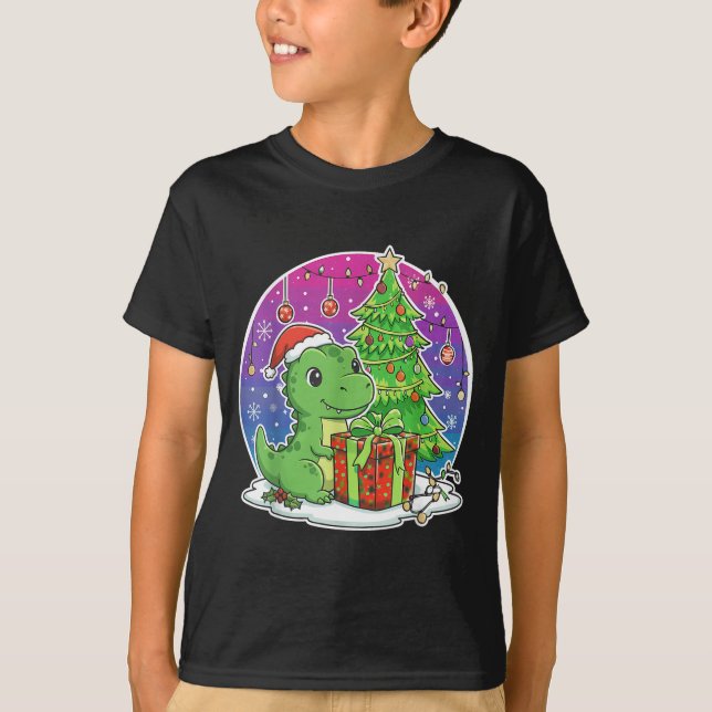 Dinosaur Santa Hat Xmas Dinosaur Lover Adults Boy  T-Shirt (Vorderseite)