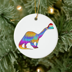 Dinosaur Santa Rainbow Farben Keramik Ornament