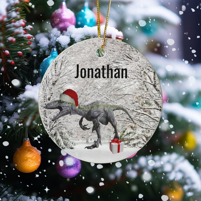 Dinosaur Santa Raptor Velociraptor Name Keramik Ornament (Von Creator hochgeladen)
