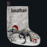 Dinosaur Santa Raptor Velociraptor Name Kleiner Weihnachtsstrumpf<br><div class="desc">Dieses Design kann in dem Bereich personalisiert werden, der durch das Ändern des Fotos und/oder Textes zur Verfügung gestellt wird. Sie können auch angepasst werden, indem Sie auf Vorlage personalisieren klicken und dann auf die Schaltfläche klicken, um weitere Optionen anzupassen, um die Hintergrundfarbe zu löschen oder zu ändern, Text hinzuzufügen,...</div>