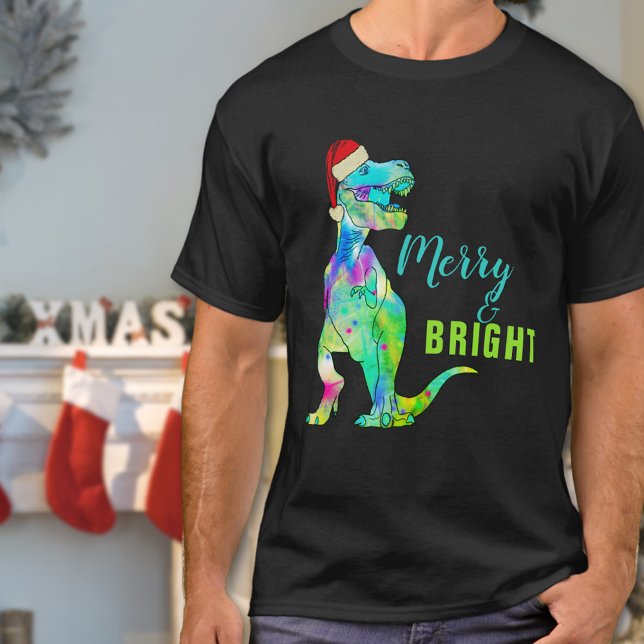 Dinosaur Santa T-Rex Frohe und helle Zitat T-Shirt (Funny merry and bright christmas T-Rex dinosaur t-shirt)