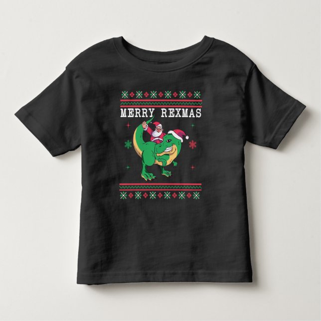 Dinosaur Santa T-Rex Ugly Christmas Sweater Kleinkind T-shirt (Vorderseite)