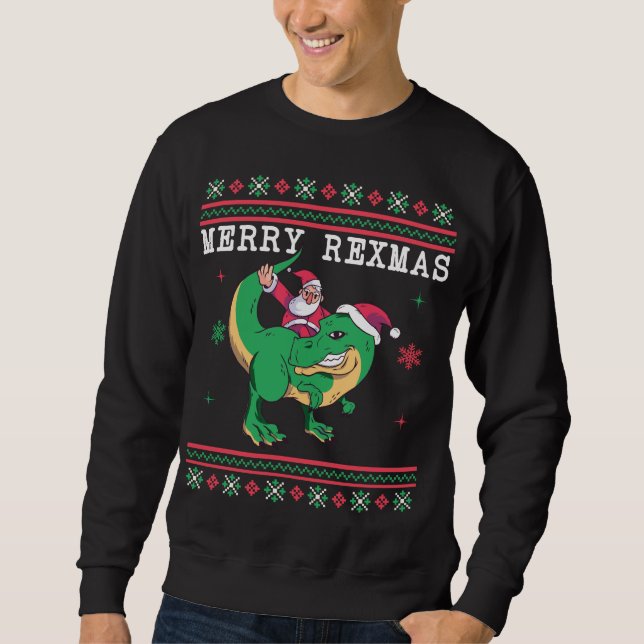 Dinosaur Santa T-Rex Ugly Christmas Sweater Sweatshirt (Vorderseite)