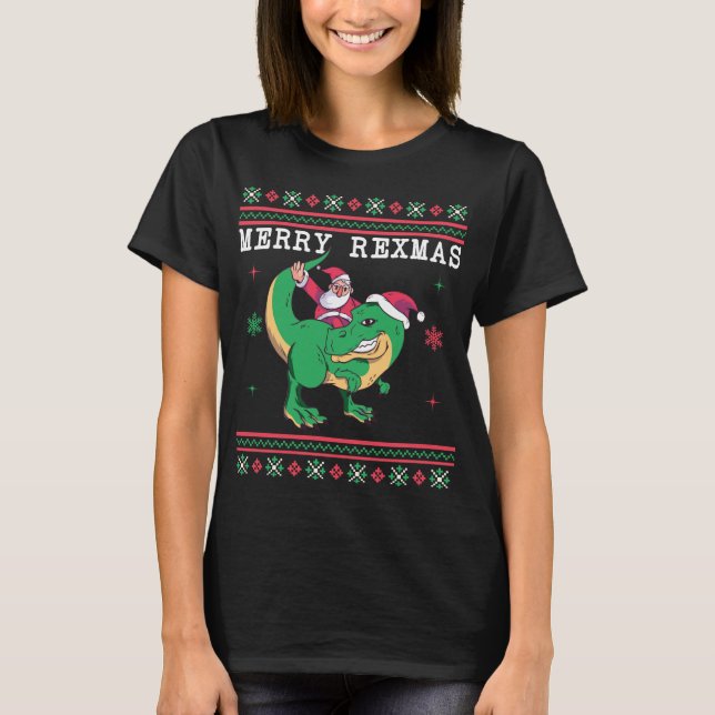 Dinosaur Santa T-Rex Ugly Christmas Sweater T-Shirt (Vorderseite)