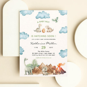 Dinosaur schlüpft bald Baby Boy Shower Einladung
