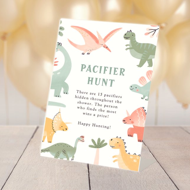 Dinosaur Schnuller Schild (Dinosaur Table Top Baby Shower Pacifier Hunt Pedestal Sign by Painted Paperie
)
