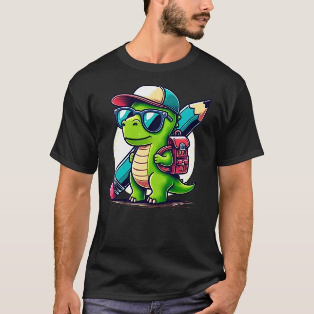 Dinosaur School Pen Dino Cartoon Back to School T-Shirt (Vorderseite)