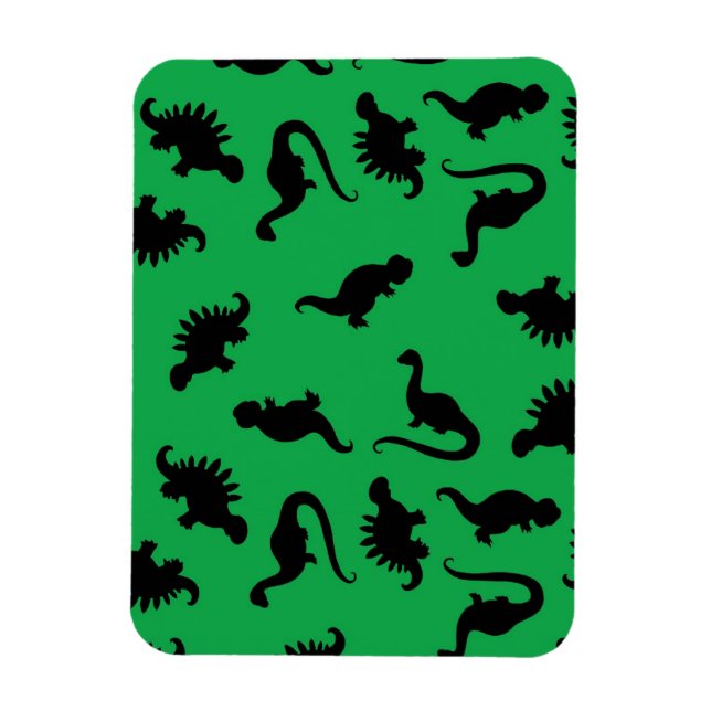Dinosaur-Silhouetten über das Grüne Hintergrundmus Magnet (Vertikal)