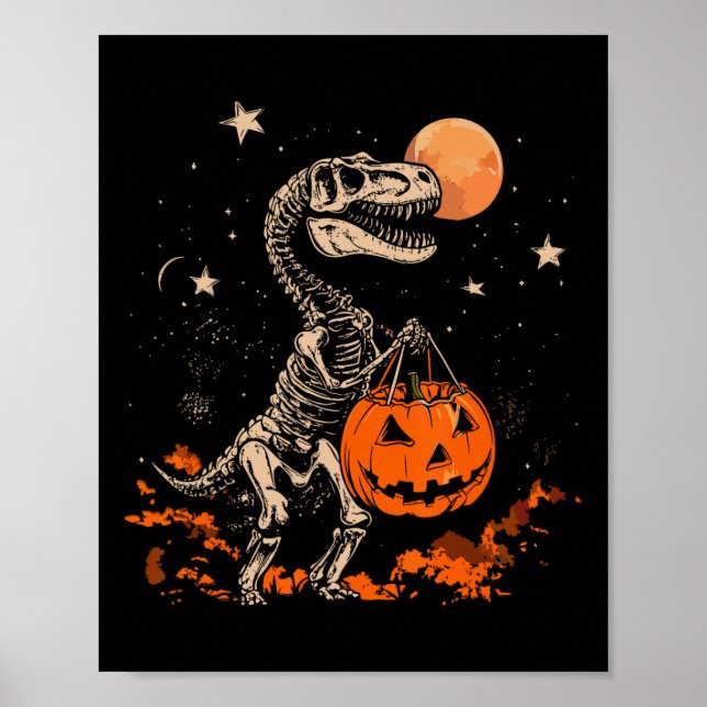 Dinosaur Skeleton Beängstigend Pumpkin Moon Hallow Poster (Vorne)