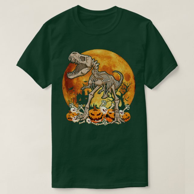 Dinosaur Skeleton Pumpkin mit MondHalloween-Kosten T-Shirt (Design vorne)
