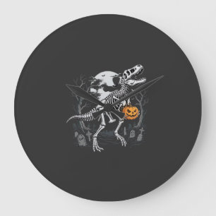 Dinosaur-Skelett-Halloween-Kürbis-Friedhof-Desi Große Wanduhr