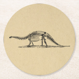 Dinosaur-Skelett Vintage-Kunst Runder Pappuntersetzer