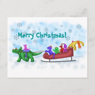 Dinosaur Sleigh Ride Feiertagspostkarte