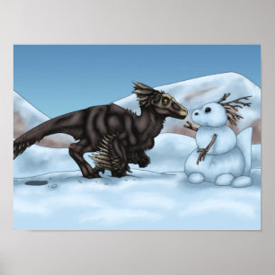 Dinosaur Snowman Poster