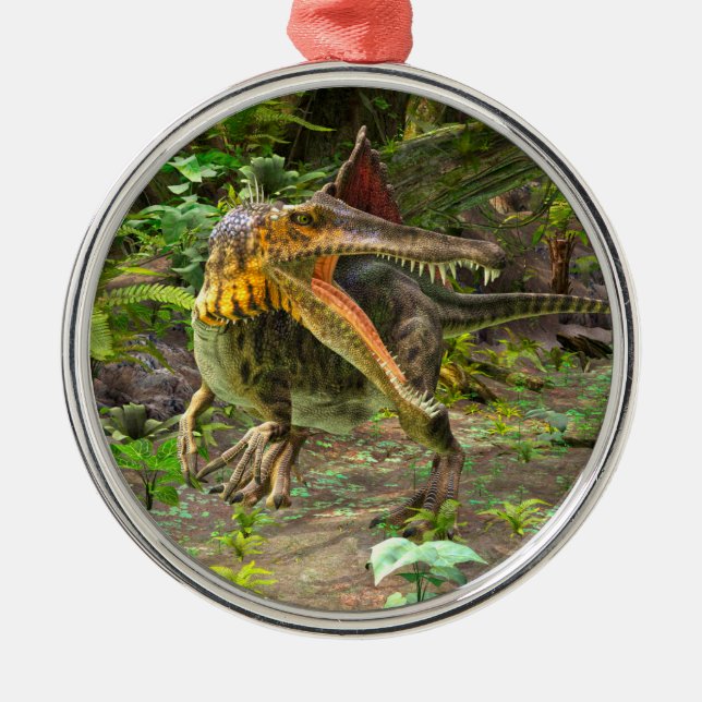 Dinosaur Spinosaurus Silbernes Ornament (Vorne)