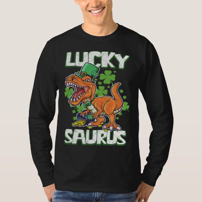 Dinosaur St Patrick's Day LUCKY SAURUS T Rex LUCKY T-Shirt (Vorderseite)