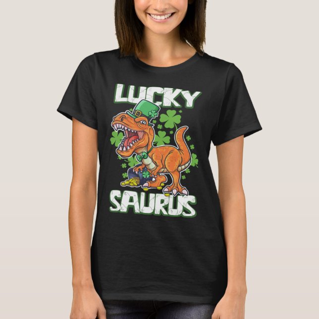 Dinosaur St Patrick's Day LUCKY SAURUS T Rex LUCKY T-Shirt (Vorderseite)