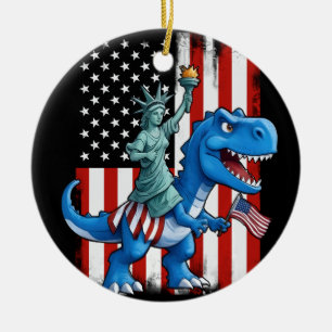 Dinosaur Statue Liberty 4. Juli Amerikanische Flag Keramik Ornament