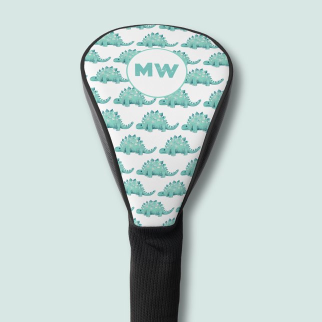 Dinosaur Stegosaurus Initials Golf Headcover (Dinosaur pattern golf head cover with cute kids stegosaurus design.  Customise with initials or name)