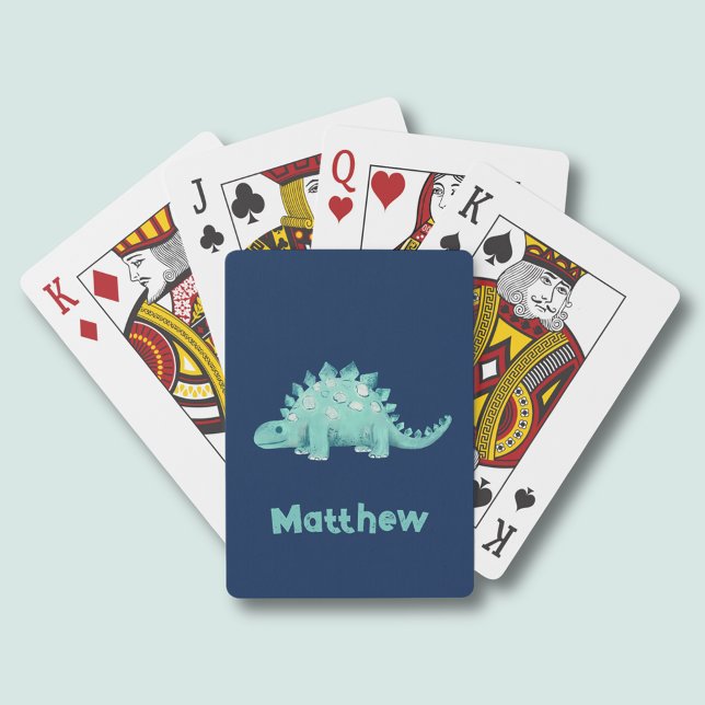 Dinosaur Stegosaurus Pattern Spielkarten (Dinosaur playing cards with cute kids green stegosaurus.  Personalize with your own name/text.)