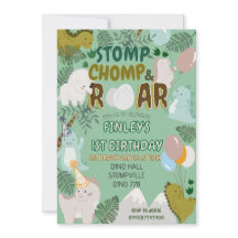 Dinosaur stomp chomp and roar birthday invitation 