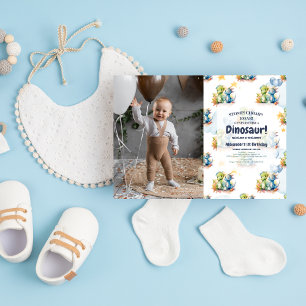 Dinosaur Stomp Chomp Rawr 1. Geburtstag Party Boy Einladung