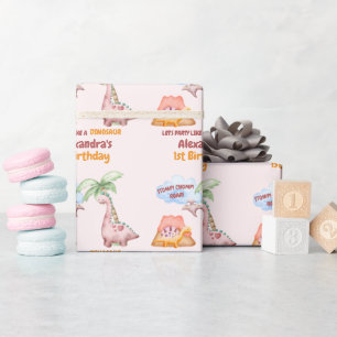 Dinosaur Stomp Chomp Rawr 1. Geburtstag Party Mädc Geschenkpapier