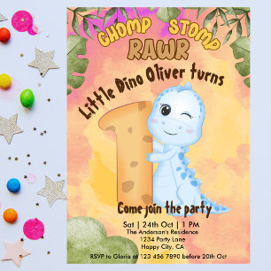 Dinosaur Stomp Chomp Rawr 1. Party Einladung