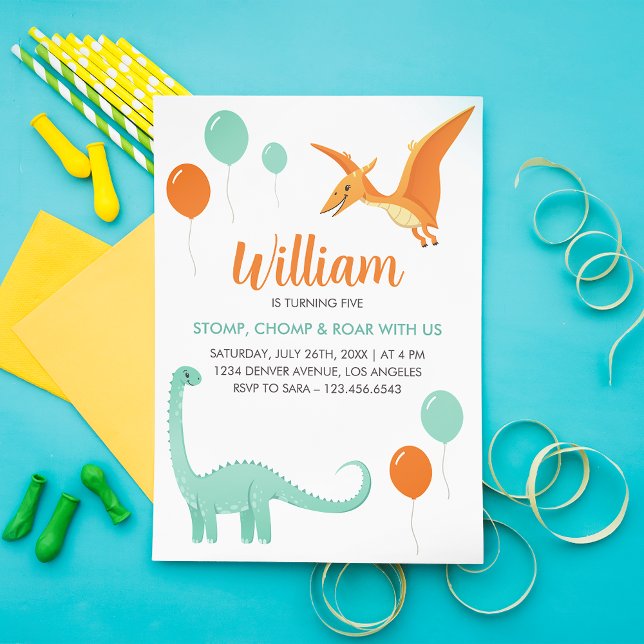 Dinosaur Stomp Chomp Rawr Birthday Party Boy Einladung (Dinosaur Stomp Chomp Rawr Birthday Party Boy Invitation)