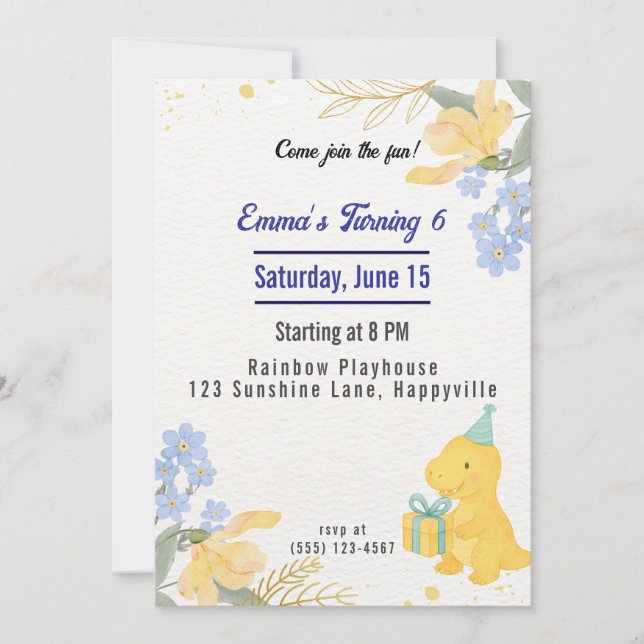 Dinosaur Stomp Chomp Rawr Girl Birthday Party Einladung (Vorderseite)