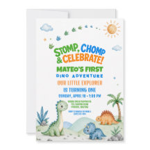 Dinosaur Stomp Chomp Wasserfarbe Erster Geburtstag