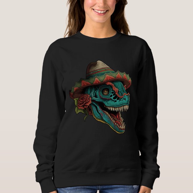 Dinosaur Sugar Skull Sombrero Mexican Cinco de may Sweatshirt (Vorderseite)